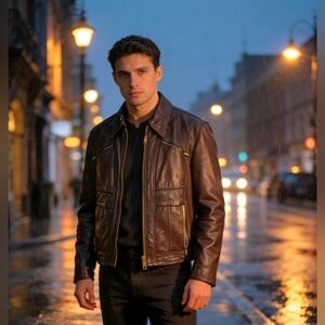 Men's Vintage Dark Brown Leather Bomber Jacket